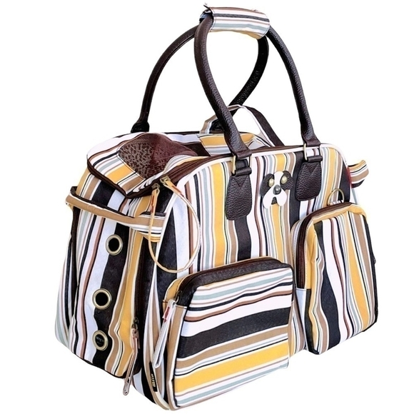 MIIN Striped Pet Carrier Bag Soft Sided Dog Cat Travel Tote Crate Style NWOT - Picture 3 of 9